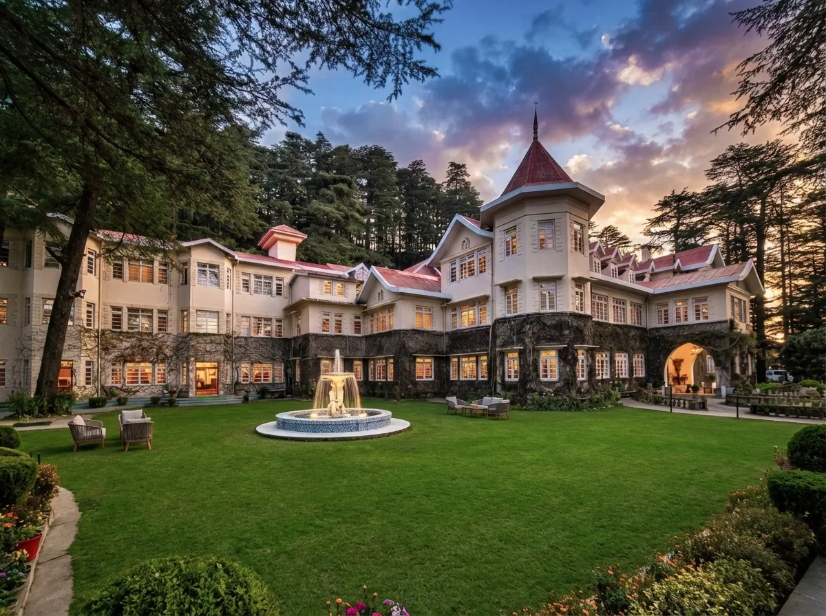Wide shot of Woodville Palace exterior gardens and heritage facade